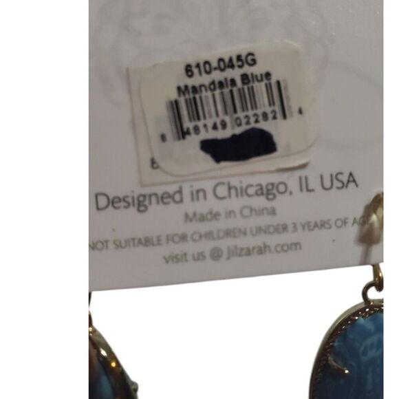 Jilzarah Mandala Polymer Clay Blue Oval Drop Earrings Reversible Gold hardware - Picture 5 of 5